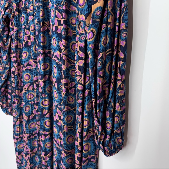 Natural Life Blue Purple Orange Dark Floral Long Sleeve Maxi Dress Nwt Size XL - Picture 13 of 16